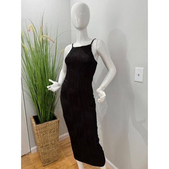 Commense Sleeveless Bodycon Midi Dress Ribbed Knit, Square Neck Black L/8-10 - Picture 4 of 7
